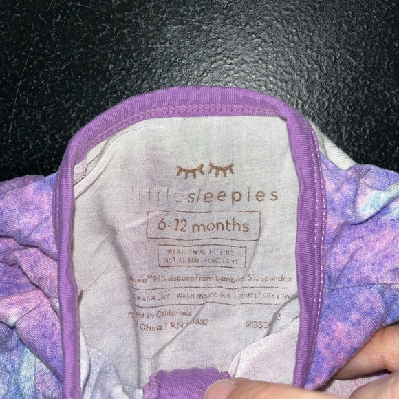 Little Sleepies purple watercolor footie pajamas - Picture 3 of 4
